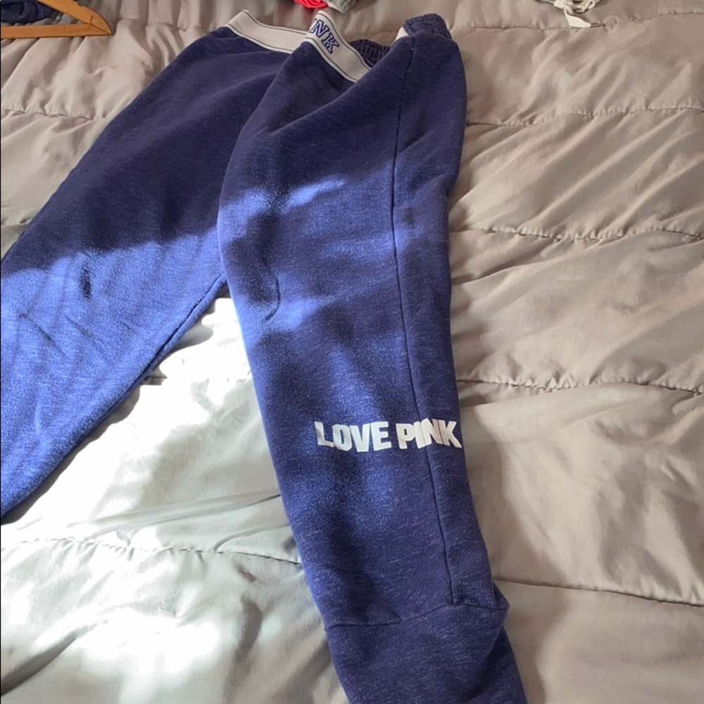 PINK Blue Joggers with White Elastic Waist